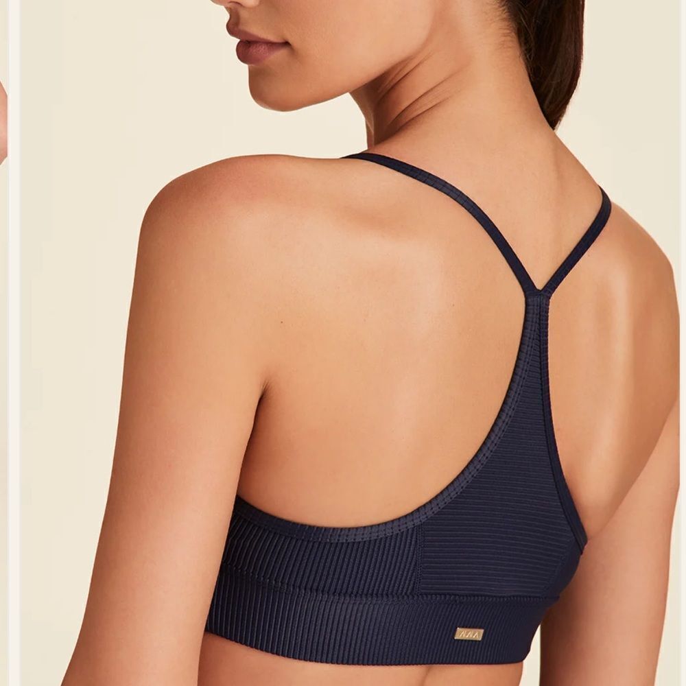 Alala Raya Rib Bra Womens Size Large Navy Blue Textured Shiny Ripped Fabric New